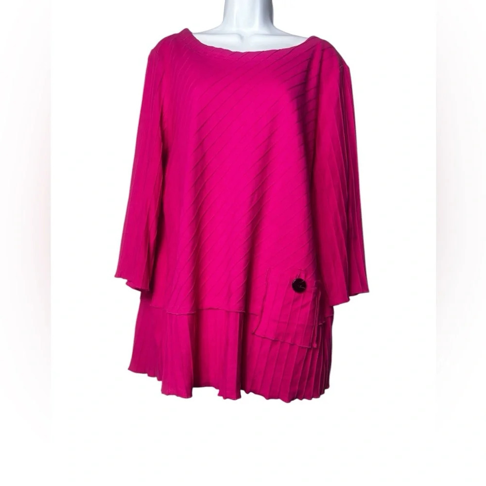 Ali Miles Top Womens Pink Artsy Lagenlook Pocket Tunic Shirt Blouse Size Large